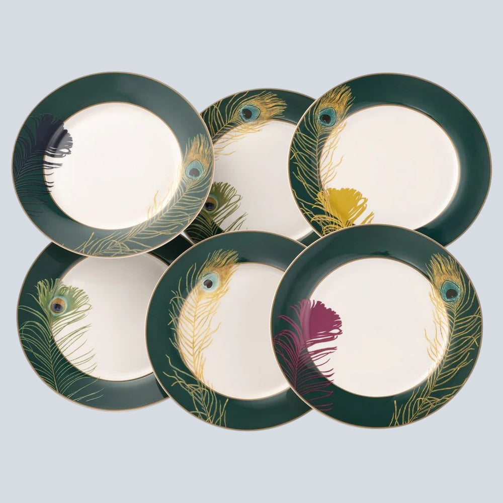 Aynsley - Peacock Feather Tea Plates Set of 6