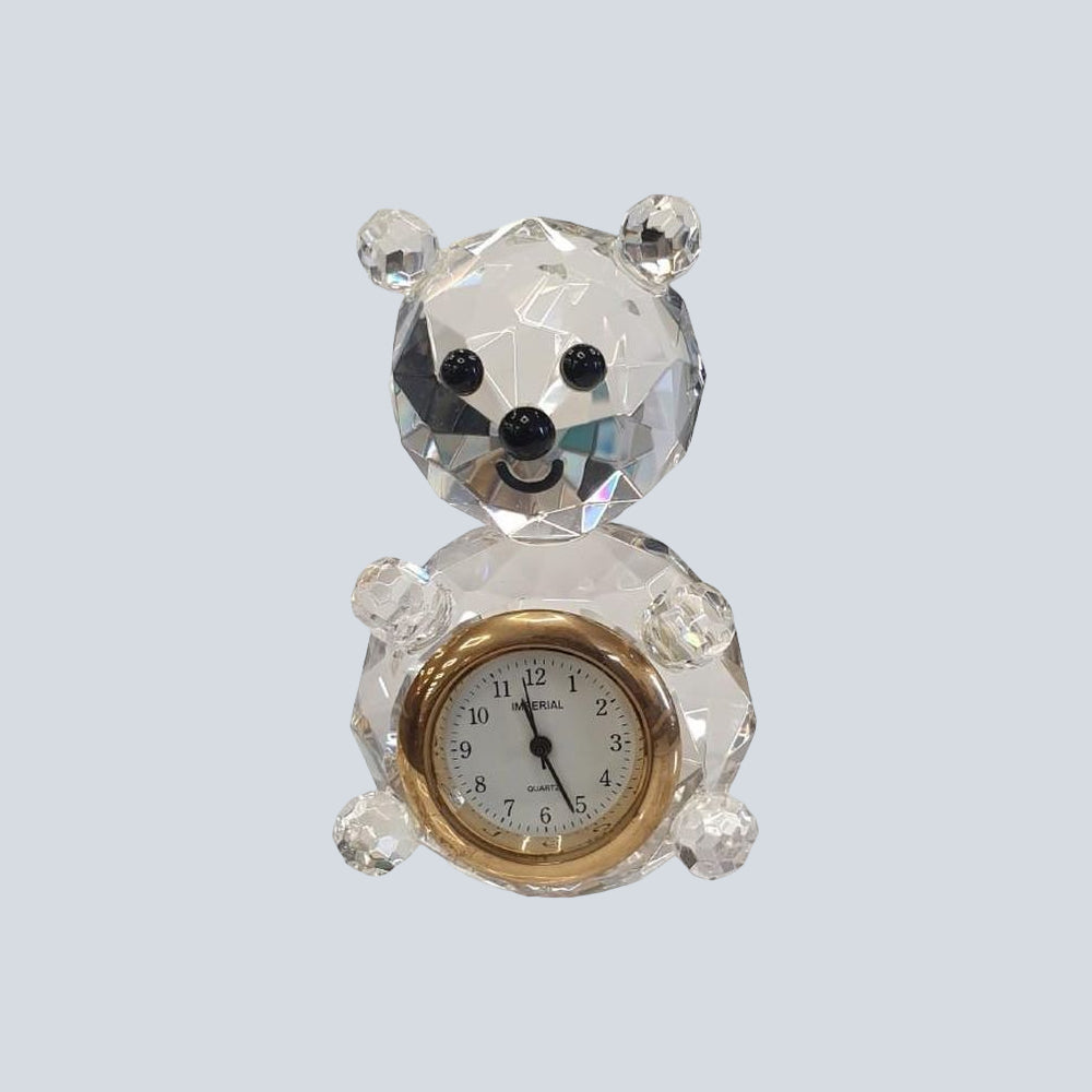 Miniature Clock - Crystal & Gold Plated Glass Bear