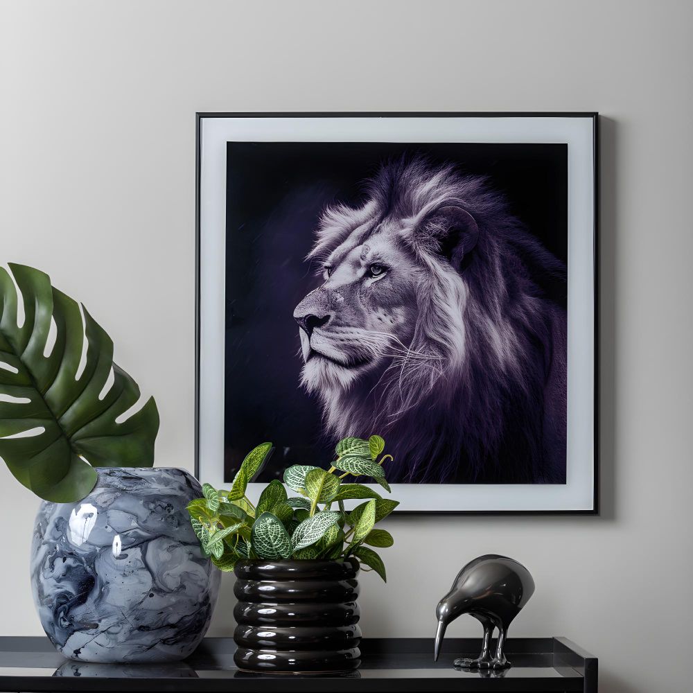 Photo Art Lion Glass Black & White